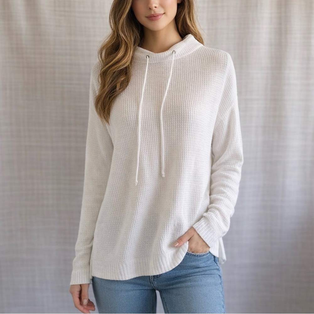 Eileen Fisher White Sweater with String in Front Beachy